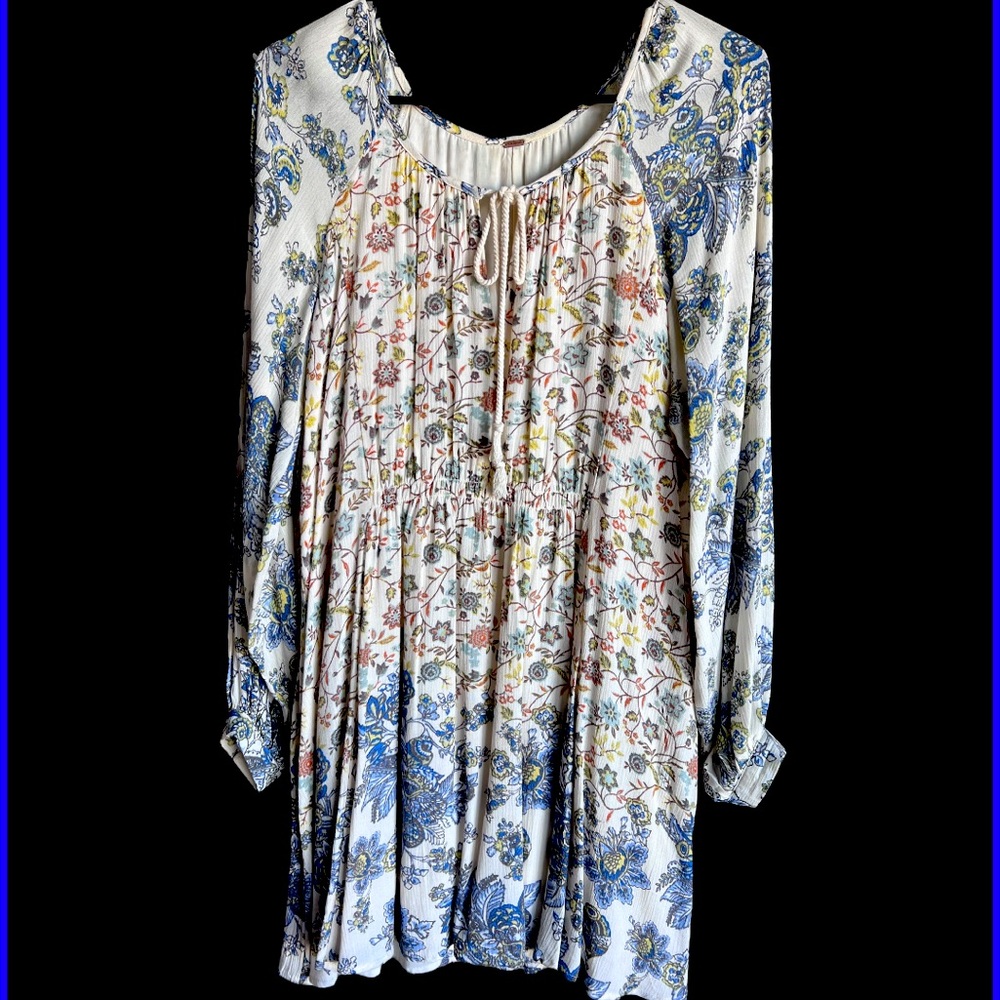 Free People Pastel Floral Long Sleeve Mini Dress